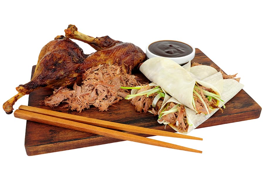 Roast Half Duck, duck with Chinese style pancakes and hoisin sauce